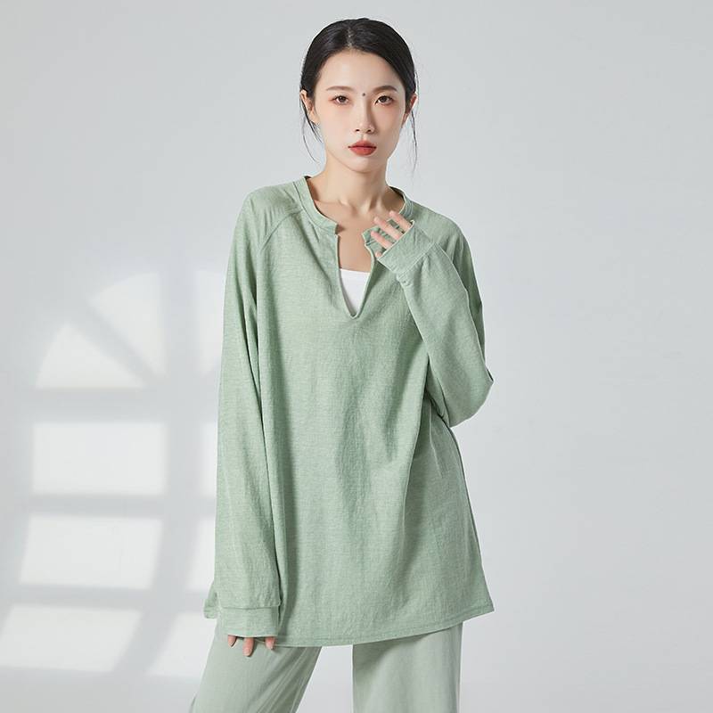 Modern dance top adult dance birthday wearing loose deep V female same personality Chinese dance long sleeve practice