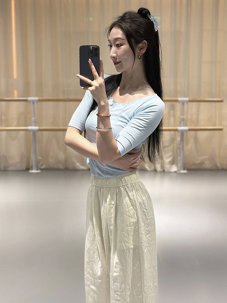 Dance service mid -sleeved summer, high bombs, classical dance modern dance exercise, Chinese dance -shaped physical fitting service yoga uniform