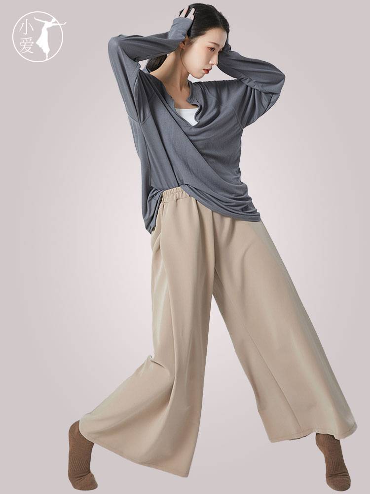Modern dance exercise dance dance birthday wearing loose deep V men and women's personality long -sleeved water system versatile top