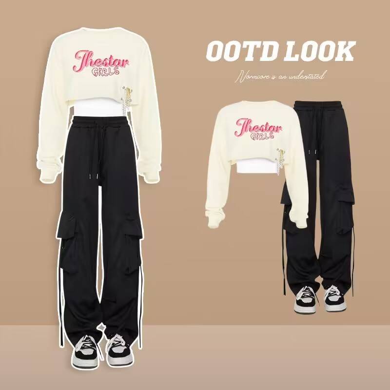 Jazz dance jazz wearing a set of spring and autumn hip -hip navel top high waist wide -leg work pants modern dance performance clothes