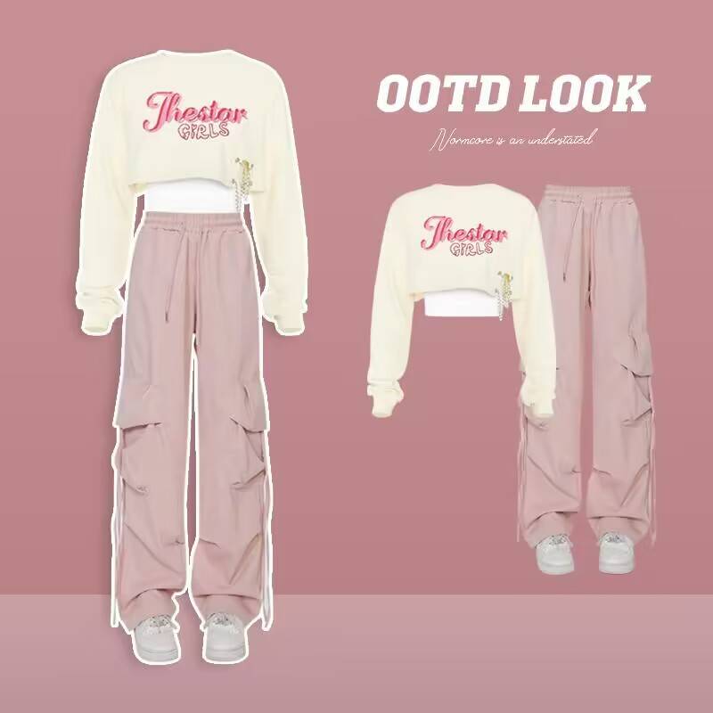 Jazz dance jazz wearing a set of spring and autumn hip -hip navel top high waist wide -leg work pants modern dance performance clothes