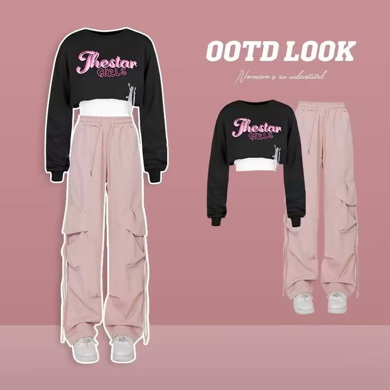 Jazz dance jazz wearing a set of spring and autumn hip -hip navel top high waist wide -leg work pants modern dance performance clothes