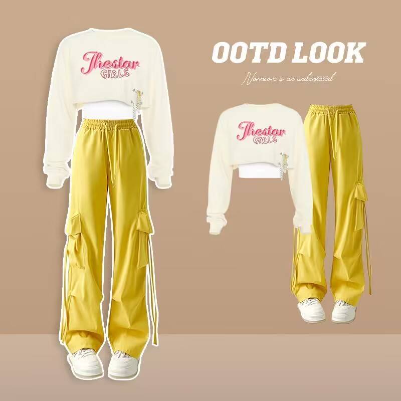 Jazz dance jazz wearing a set of spring and autumn hip -hip navel top high waist wide -leg work pants modern dance performance clothes