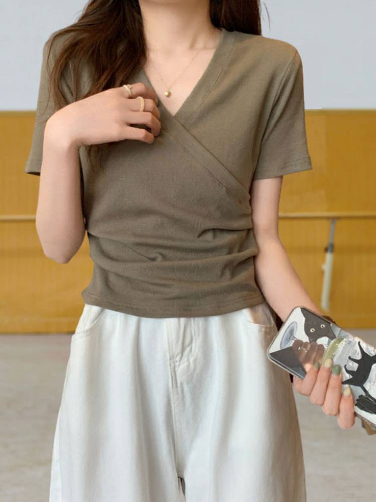 Dance service female short -sleeved shirt summer shape training service teacher classical ethnic dance shape reflects practicing clothing