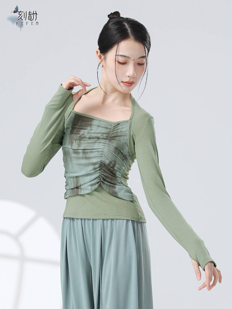 Modern dance adult long -sleeved top dance dance, stitching ink, gauze Chinese classical dance exercise exercise girl