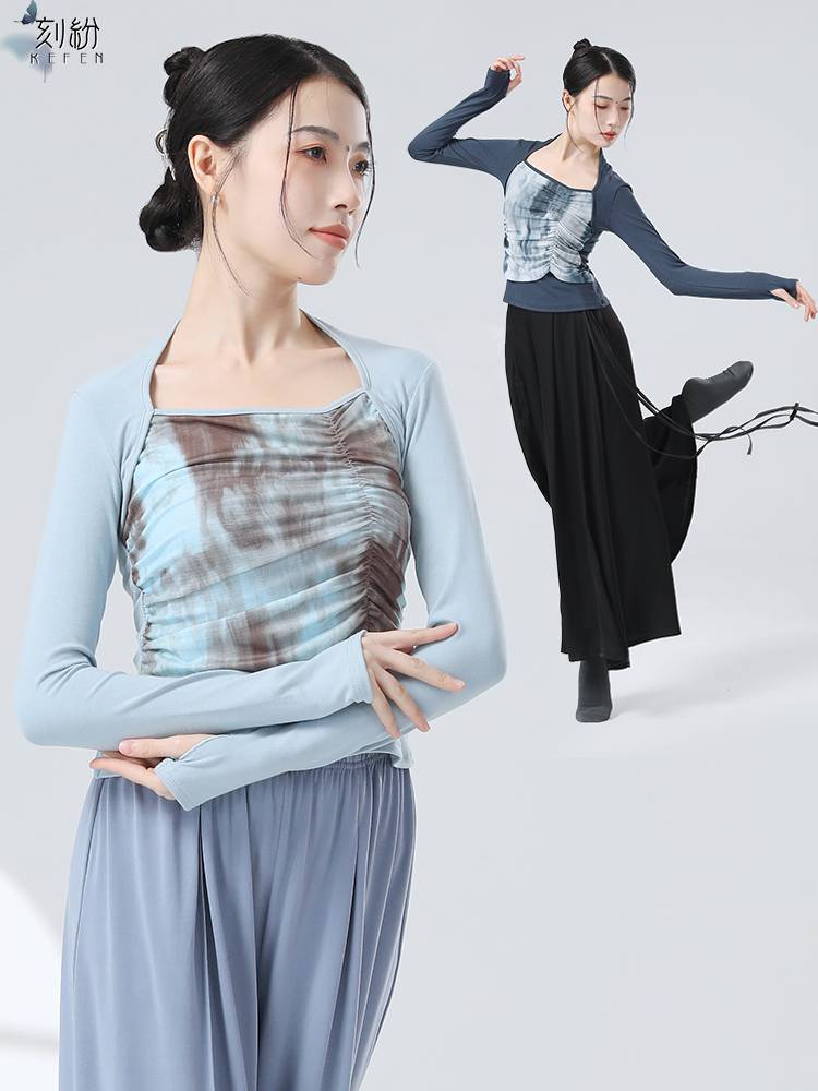 Modern dance adult long -sleeved top dance dance, stitching ink, gauze Chinese classical dance exercise exercise girl