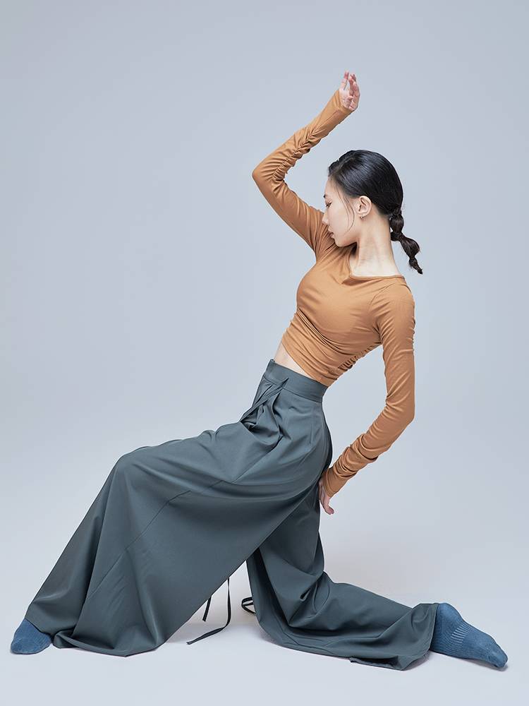 Modern dance exercises long -sleeved sleeve set refers to threaded dance clothes top women's body clothes spring and summer Chinese classical dance C214