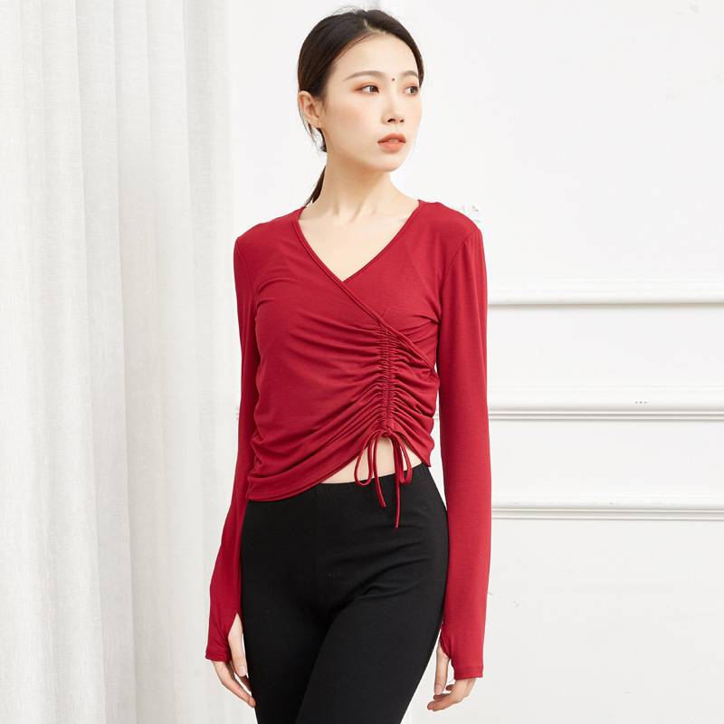 Fitere training clothing female dance exercise uniform top Chinese modern dance black Modal teacher Latin long sleeves