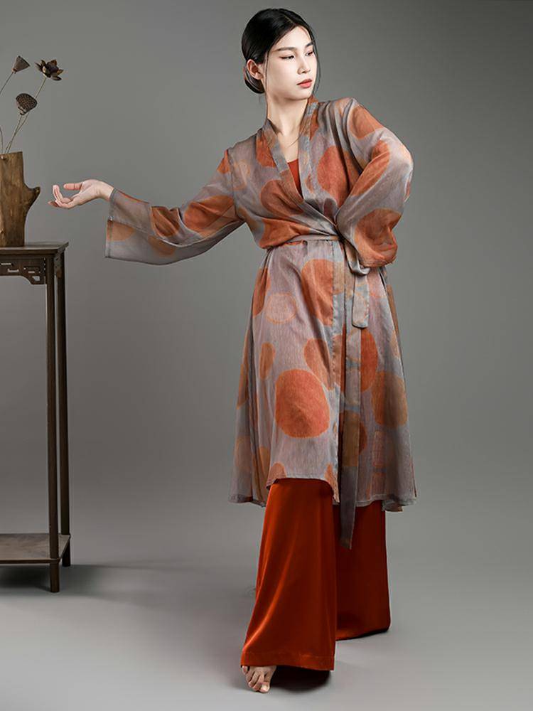 Five -nine family Chixia ancient style jazz dance clothing gauze national wind outside wearing classical modern dance trousers cream red