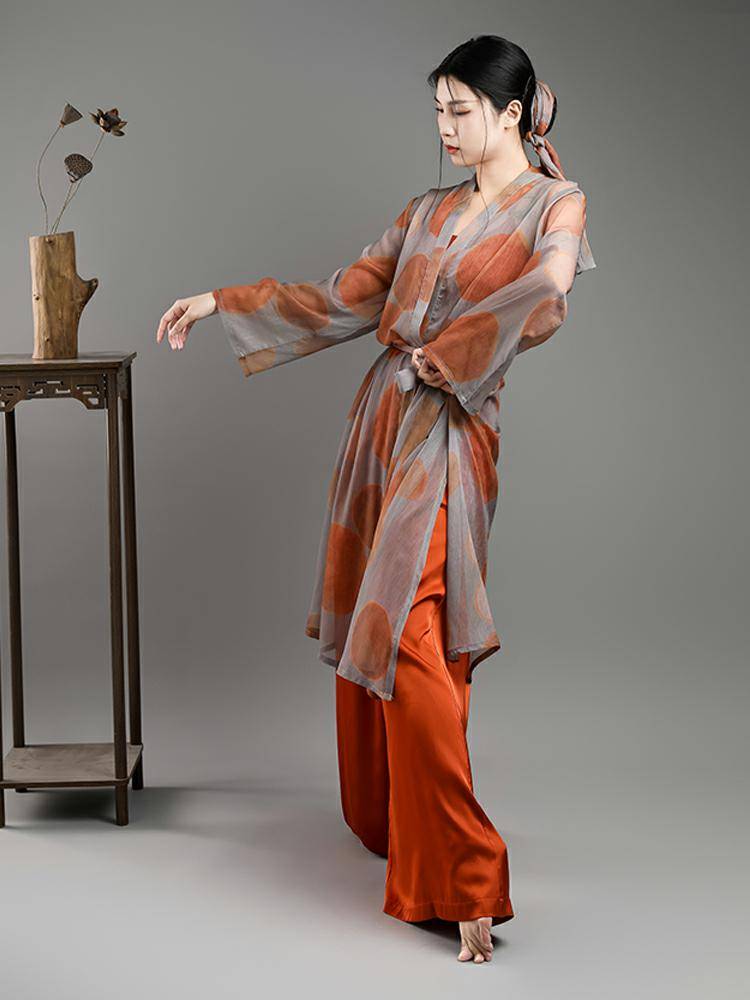 Five -nine family Chixia ancient style jazz dance clothing gauze national wind outside wearing classical modern dance trousers cream red