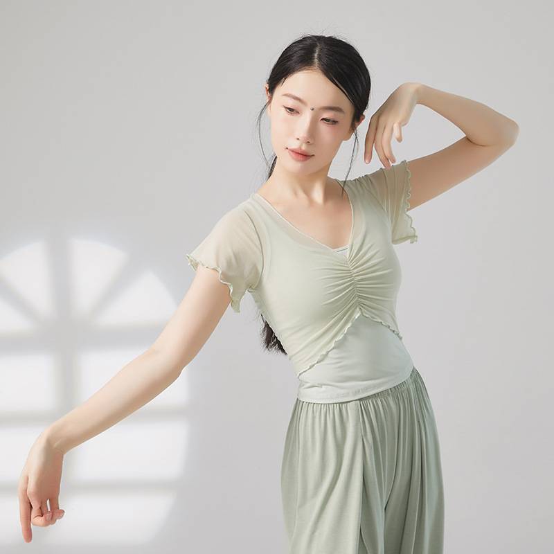 Modern dance clothing practice service female Chinese dance classical dance body rhyme clothing teacher gauze short sleeve top