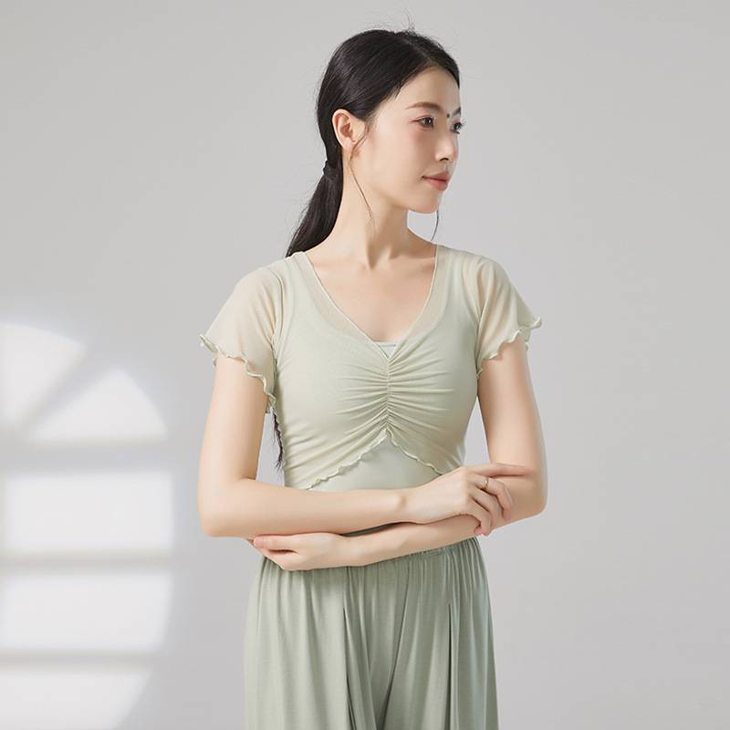 Modern dance clothing practice service female Chinese dance classical dance body rhyme clothing teacher gauze short sleeve top