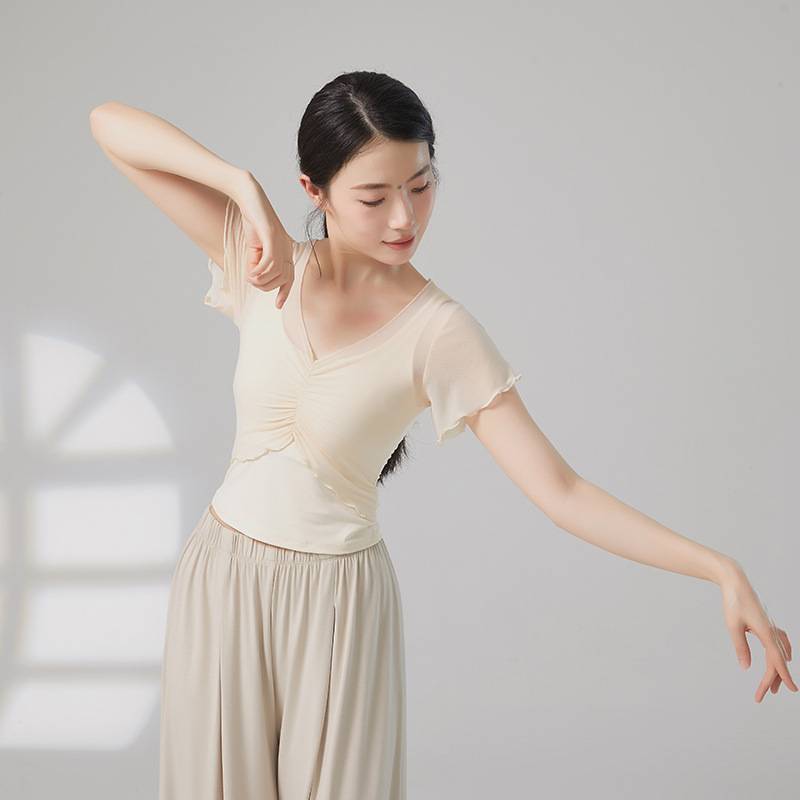 Modern dance clothing practice service female Chinese dance classical dance body rhyme clothing teacher gauze short sleeve top