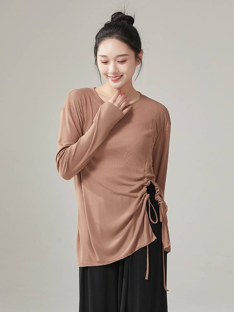 Men and women's loose large size drawing rope long -sleeved top in the long -sleeved top of the art form training dance service modern dance training service