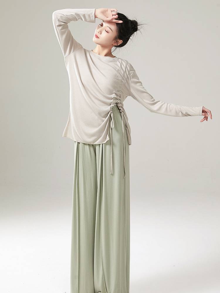 Men and women's loose large size drawing rope long -sleeved top in the long -sleeved top of the art form training dance service modern dance training service