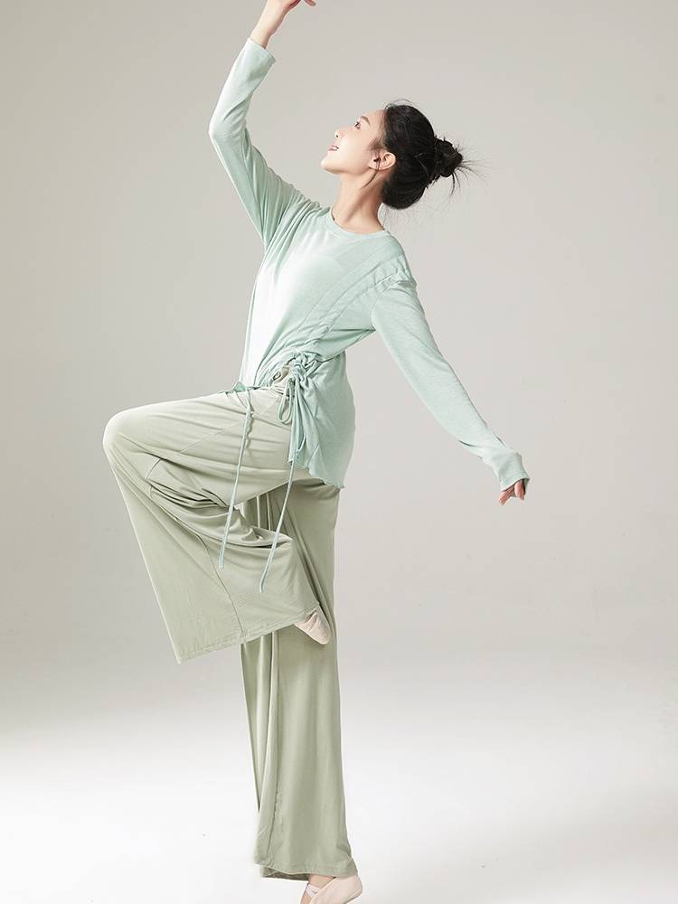 Men and women's loose large size drawing rope long -sleeved top in the long -sleeved top of the art form training dance service modern dance training service