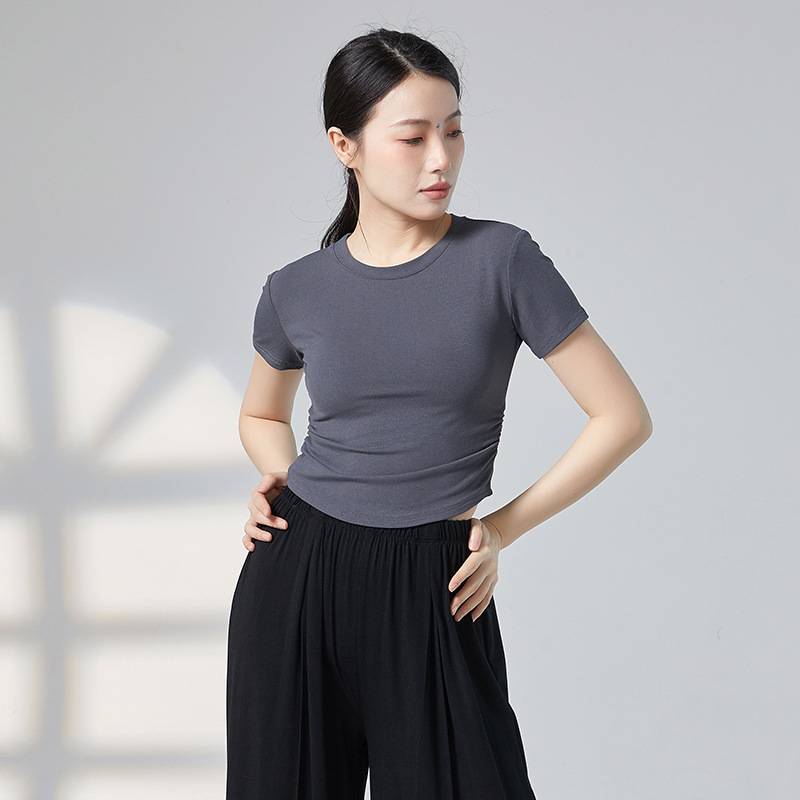 24 New dance clothing Short -sleeved top female round neck waist is thin classical modern dance Chinese dance exercise clothing