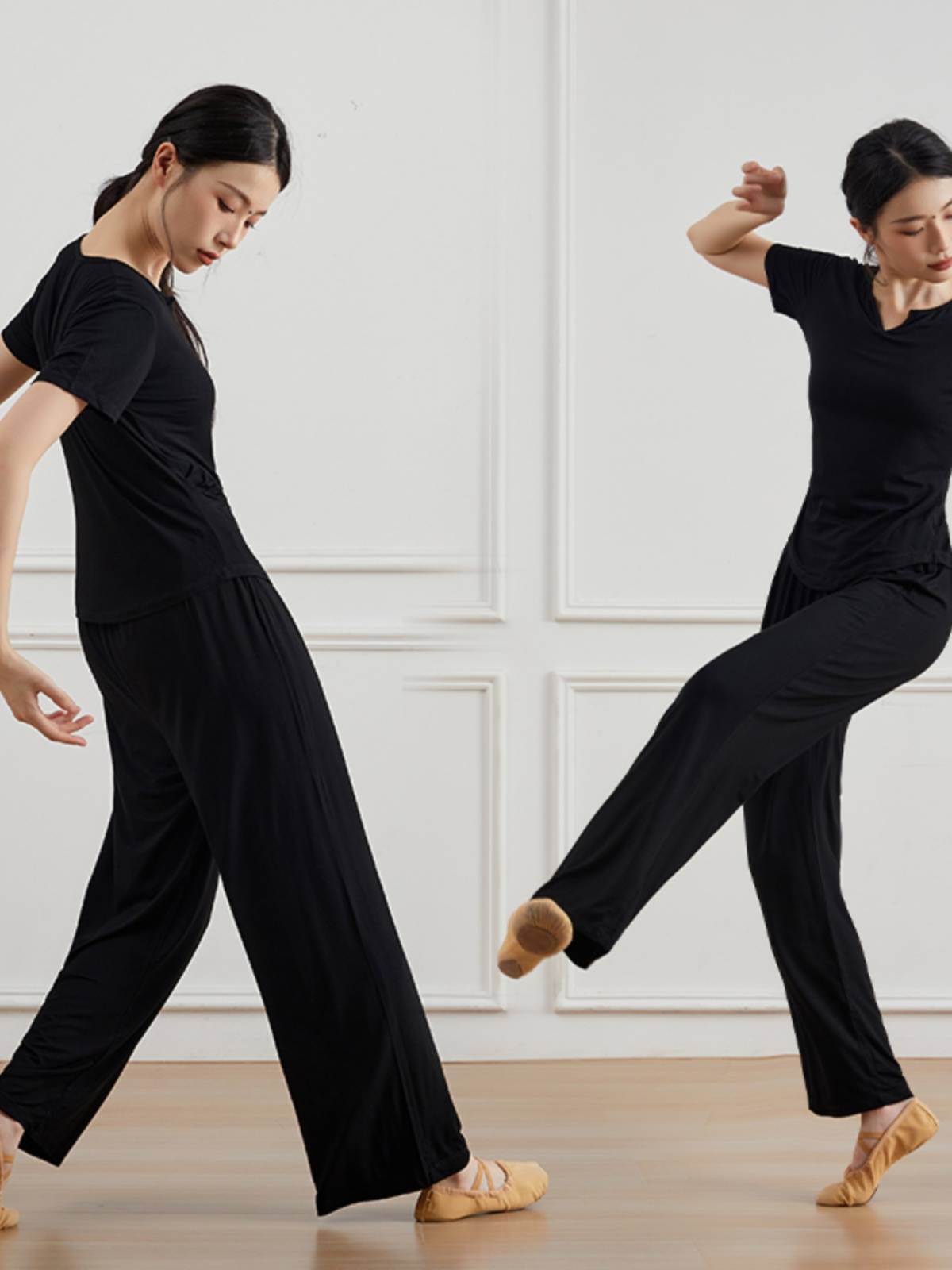 Spring and Summer Modern Dance Practice Adult Dance Server Short -sleeved Top Girl Classical Dance High -waisted straight -legged wide -leg pants