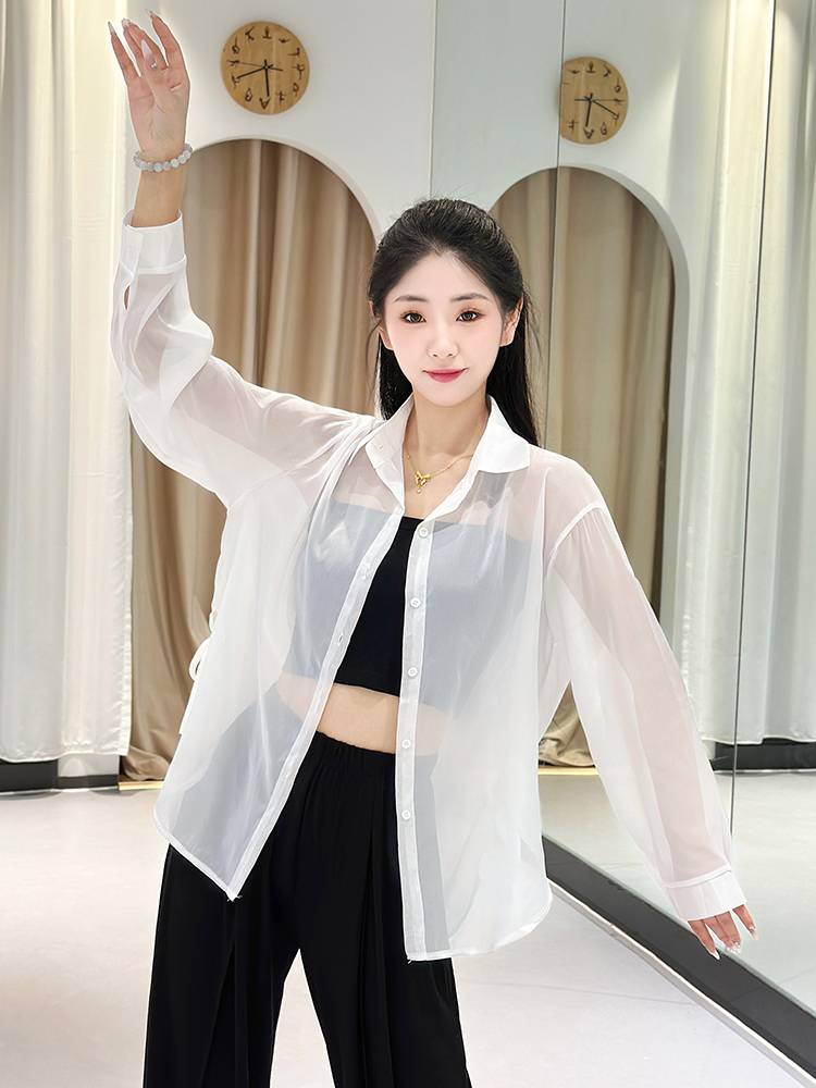 Modern dance clothing elegant and loose shirt tops in summer practice clothes Chinese dance dance clothing long -sleeved cardigan female