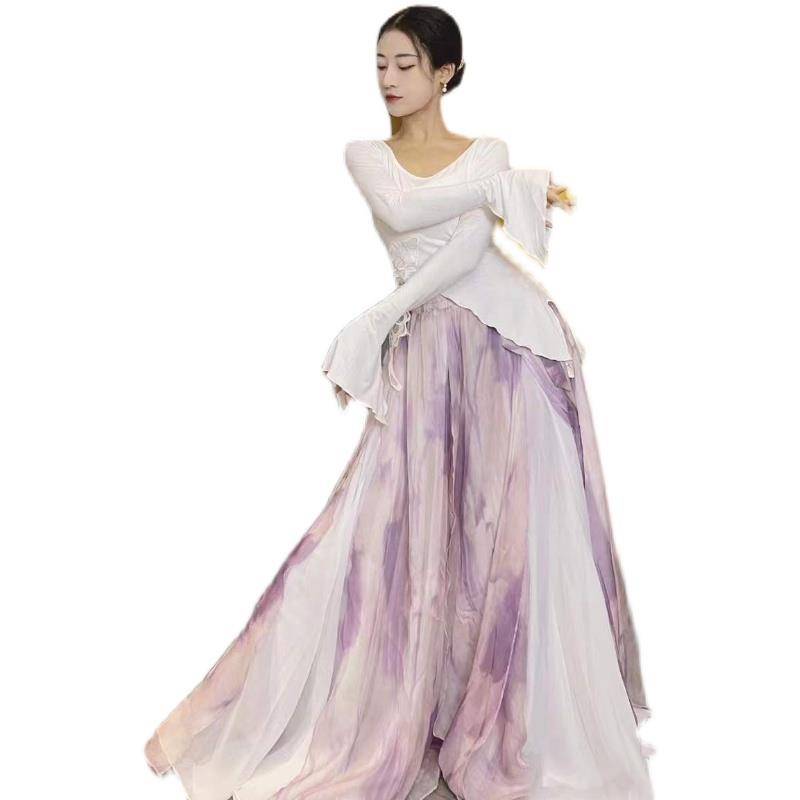 Classical dance clothing gauze elegant female horn sleeve Chinese dance white butterfly modern dance teacher autumn and winter exercises