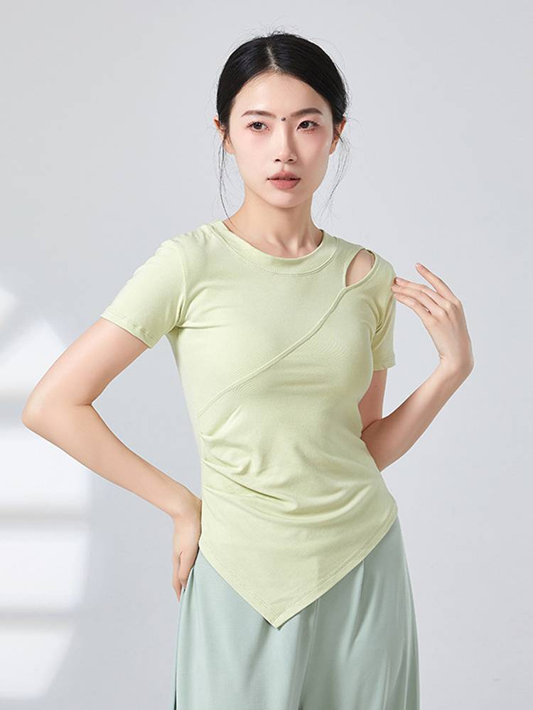 Summer adult off -the -shoulder pleated modern dance students professional body practice uniforms, self -cultivation art test performance, short -sleeved top