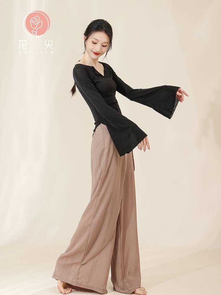 Huajian Classical Dance Server, Loose and Sely wide -leg Drifting Pants Female Figure Training Services Modern Dance Chinese Dance Pants