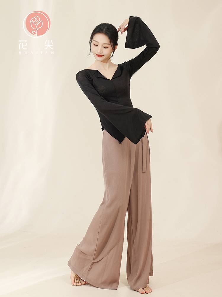 Huajian Classical Dance Server, Loose and Sely wide -leg Drifting Pants Female Figure Training Services Modern Dance Chinese Dance Pants