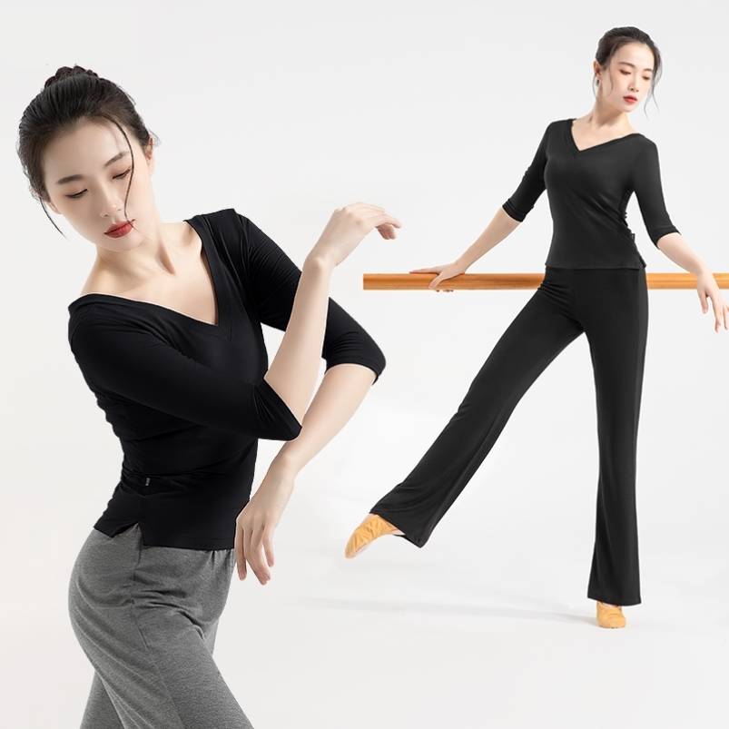 Dance service short -sleeved top female Modal training ballet Chinese classical modern dance -shaped sports skills black summer