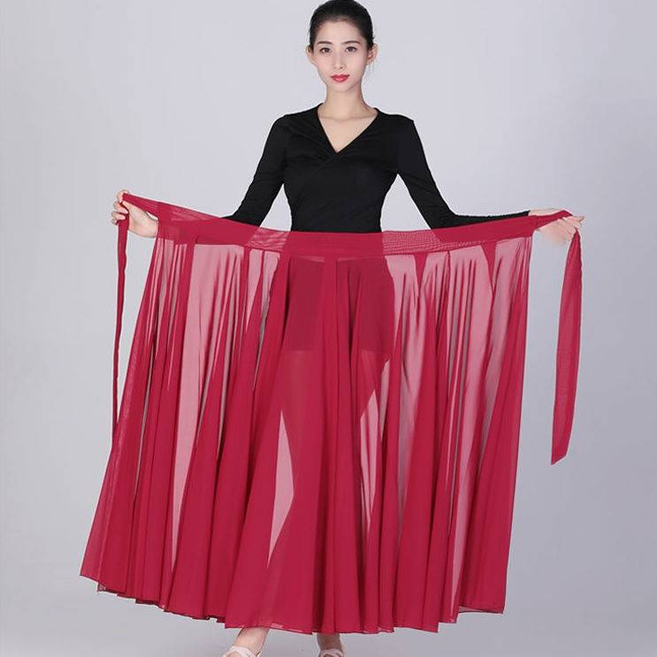 A piece of classical dance elegant Xinjiang dance performance suit, a half -length skirt 720 modern dance exercise chiffon long skirt