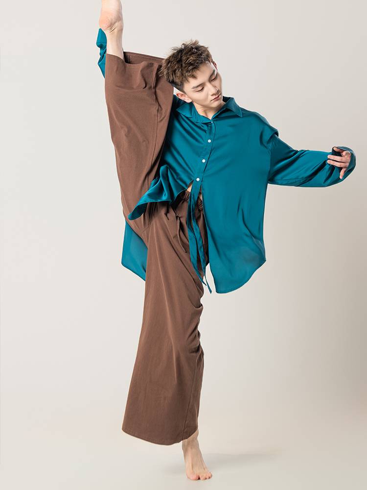 Dance service men's top black adult Chinese dance modern dance exercise suit set students loose wide -leg pants clothing
