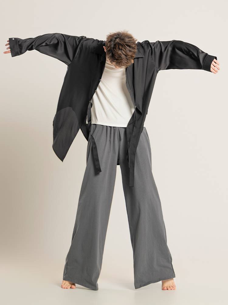 Dance service men's top black adult Chinese dance modern dance exercise suit set students loose wide -leg pants clothing