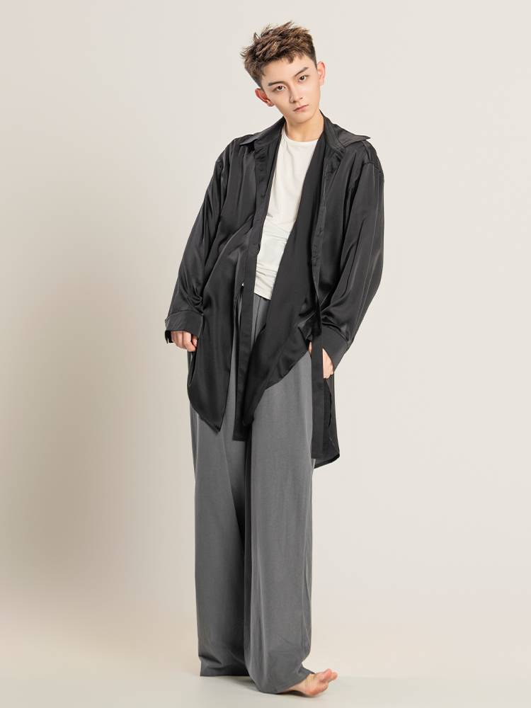 Dance service men's top black adult Chinese dance modern dance exercise suit set students loose wide -leg pants clothing