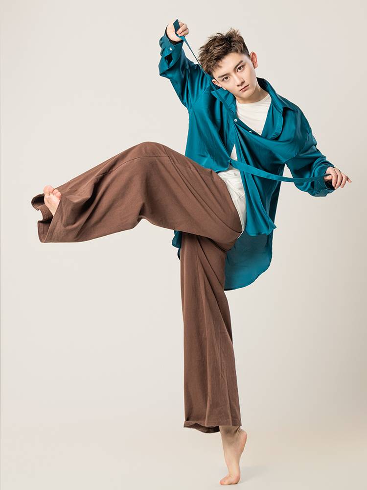 Dance service men's top black adult Chinese dance modern dance exercise suit set students loose wide -leg pants clothing