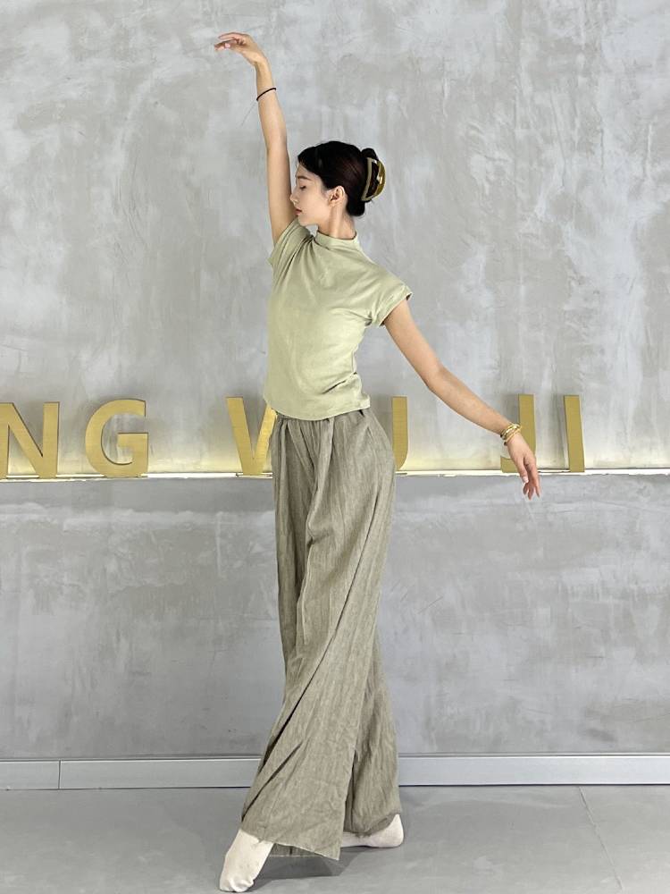 Modern dance exercises semi -high -necked short -sleeved female top Classical dance body shows thin vest dance body clothes summer