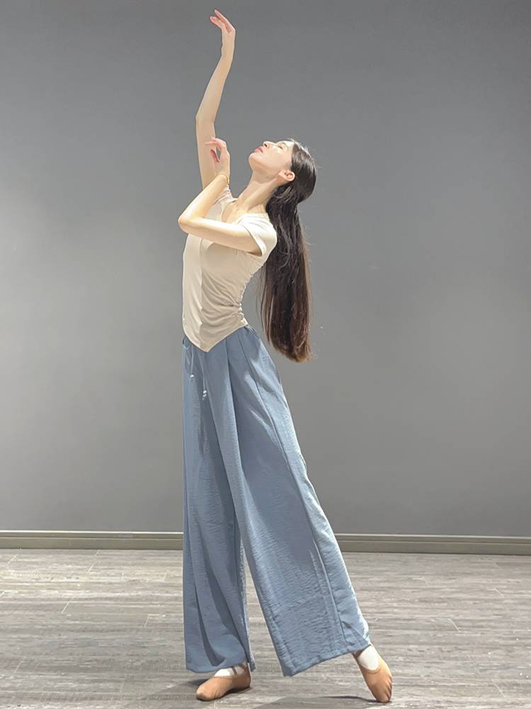Modern dance exercise pants Classical dance loose, elegant wide leg pants men and women summer Chinese dance pants thin straight pants