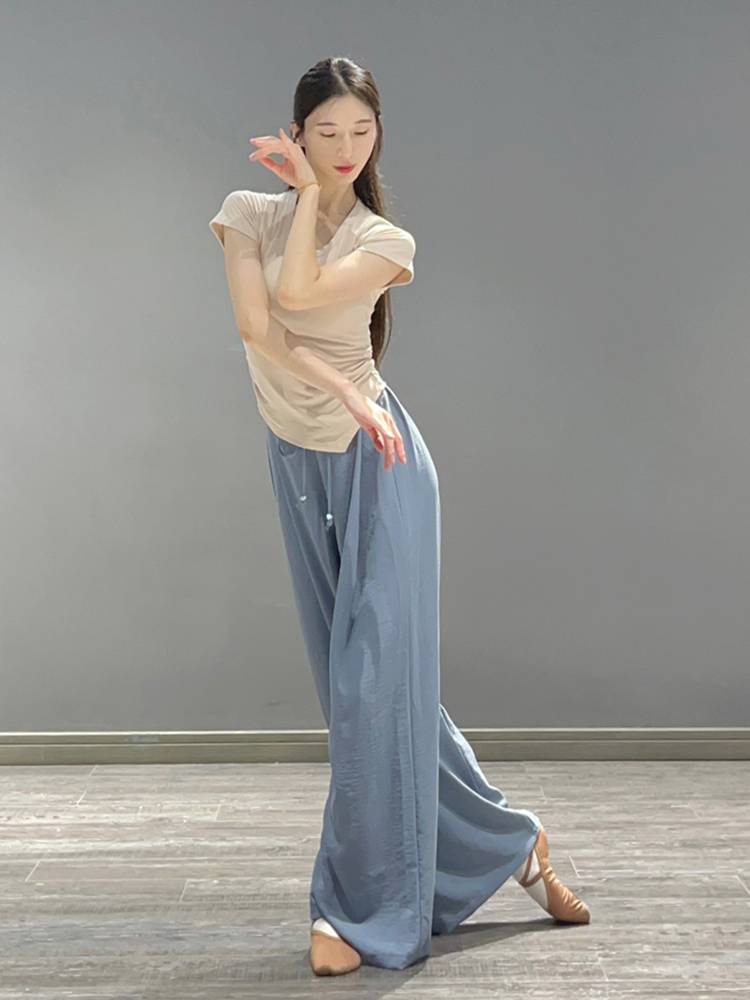 Modern dance exercise pants Classical dance loose, elegant wide leg pants men and women summer Chinese dance pants thin straight pants