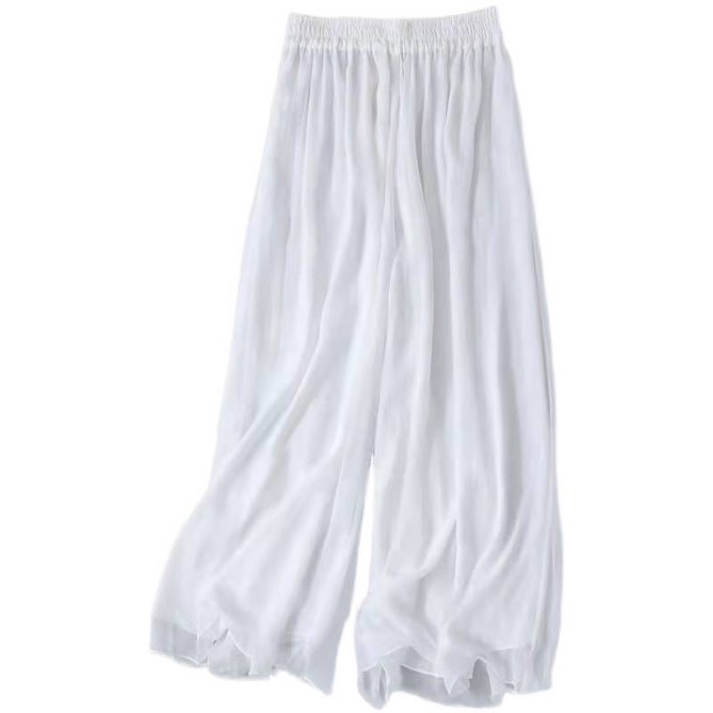 Modern dance exercise pants, loose, elegant and vertical white chiffon wide -leg pants classical dance clothing showing thin performance clothes