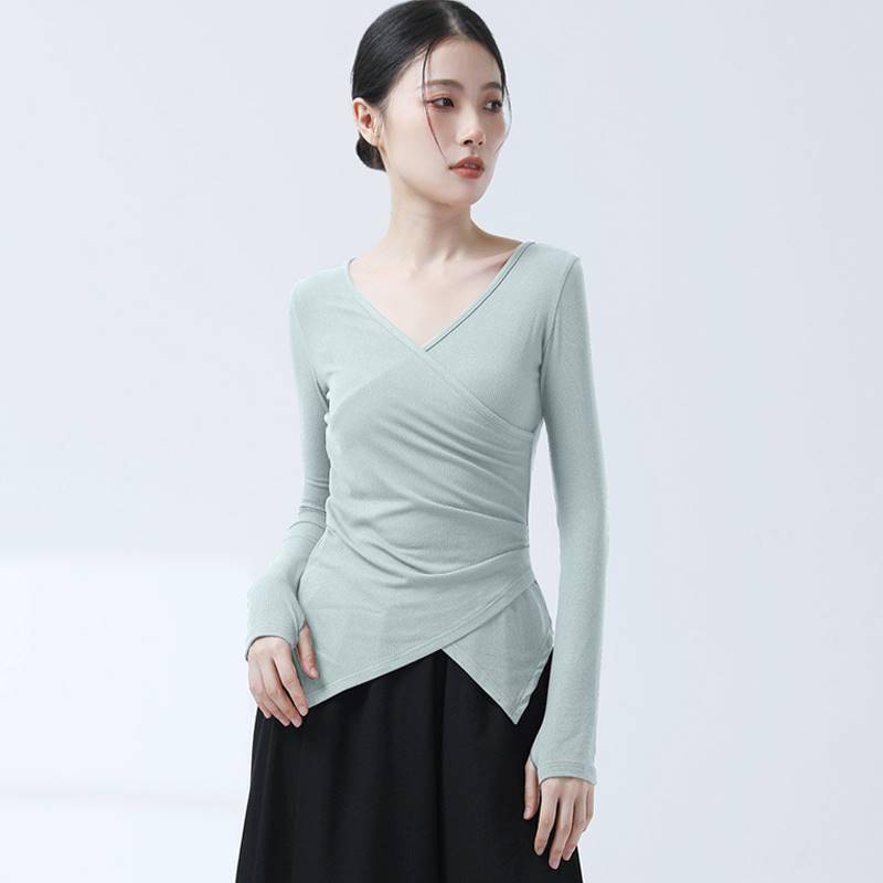 Dance practice service V -neck shape dress modern dance long sleeves refers to female classical dance clothing show thin dancing shirt summer