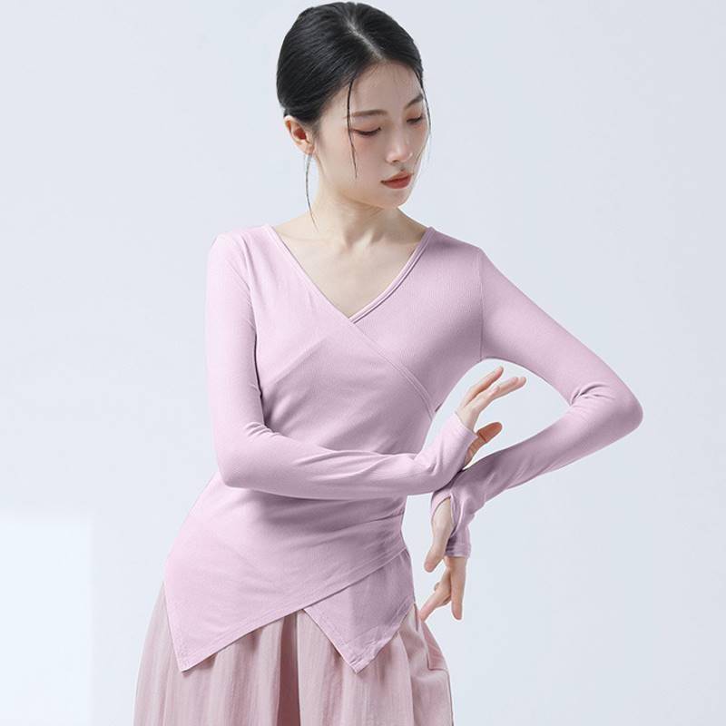 Dance practice service V -neck shape dress modern dance long sleeves refers to female classical dance clothing show thin dancing shirt summer