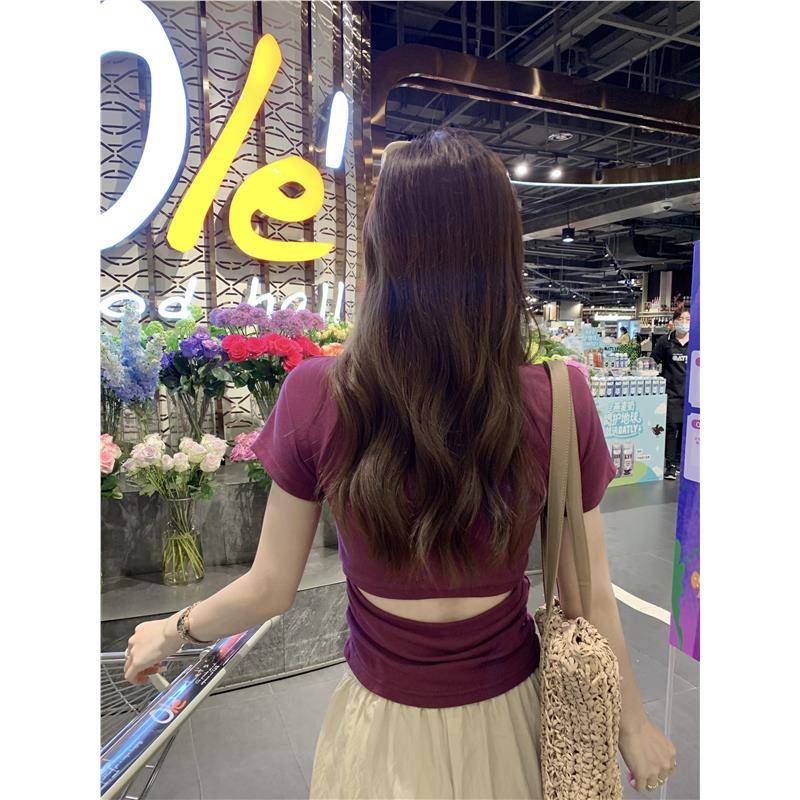 Dance practice service female modern dance short sleeve -back top jacket slimming is thin adult Chinese classical dance training clothing