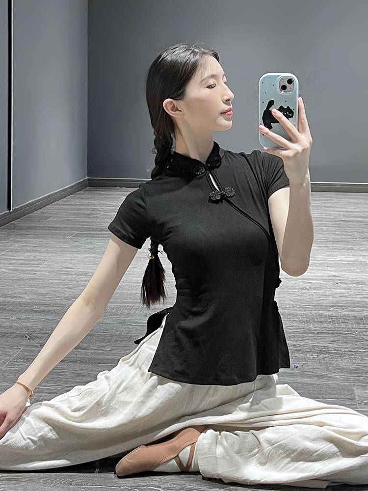 Practicing clothes Short -sleeved female classical dance new body training clothing slim slim dance jacket Modern dance top