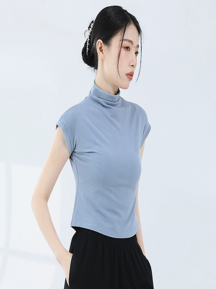 Modern dance practice service female small high -necked sleeveless top, thin temperament teacher art test -shaped dancing clothes summer