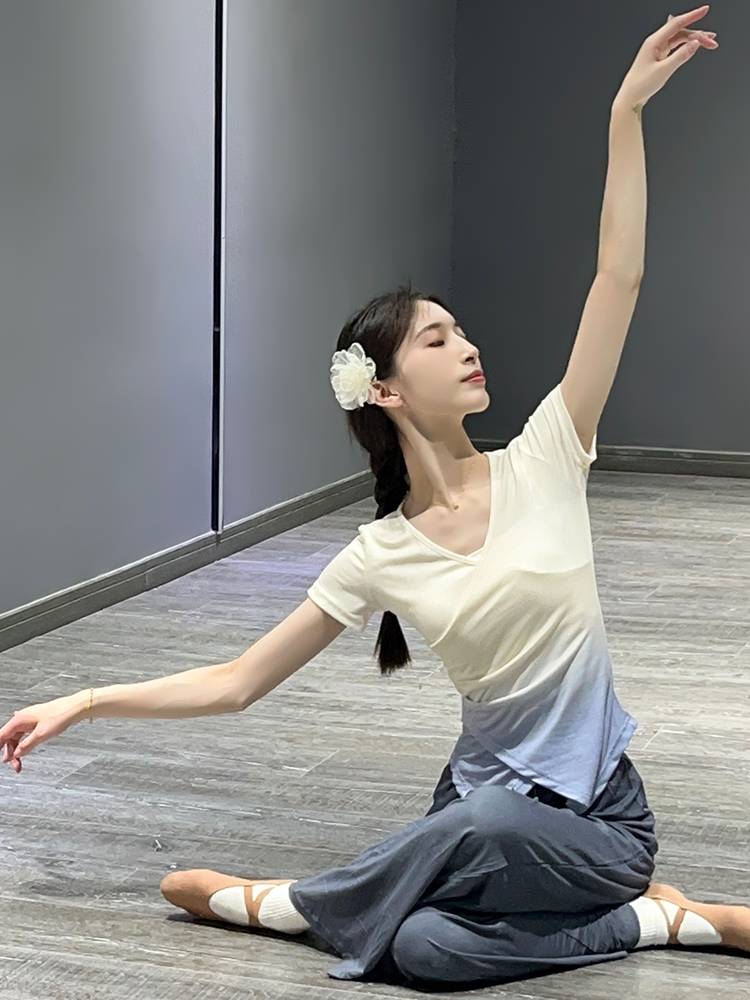 Modern dance adult dance clothing short -sleeved gradient jacket classical dance repair body figure practice clothing female