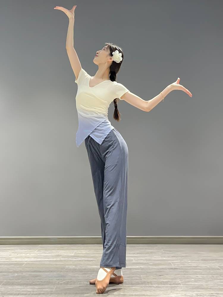 Modern dance adult dance clothing short -sleeved gradient jacket classical dance repair body figure practice clothing female