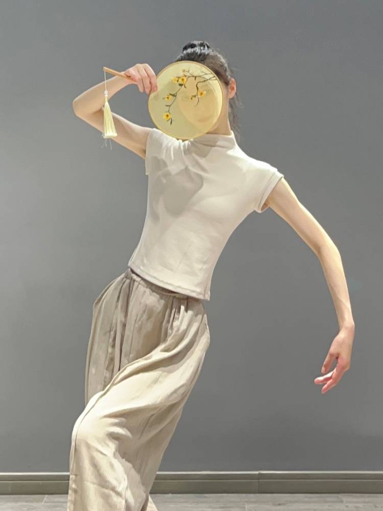 Modern dance exercise uniform high -necked short -sleeved slim dance clothes Classical dance training suit Chinese dance top