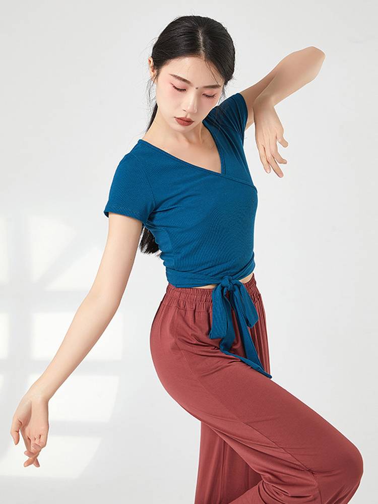 DRUNK DANCERS WITH SHORT SLEEVES AND LONG TIES TO CROSS V-COLLAR TOPS FOR MODERN CHINESE DANCE-FORM TRAINING