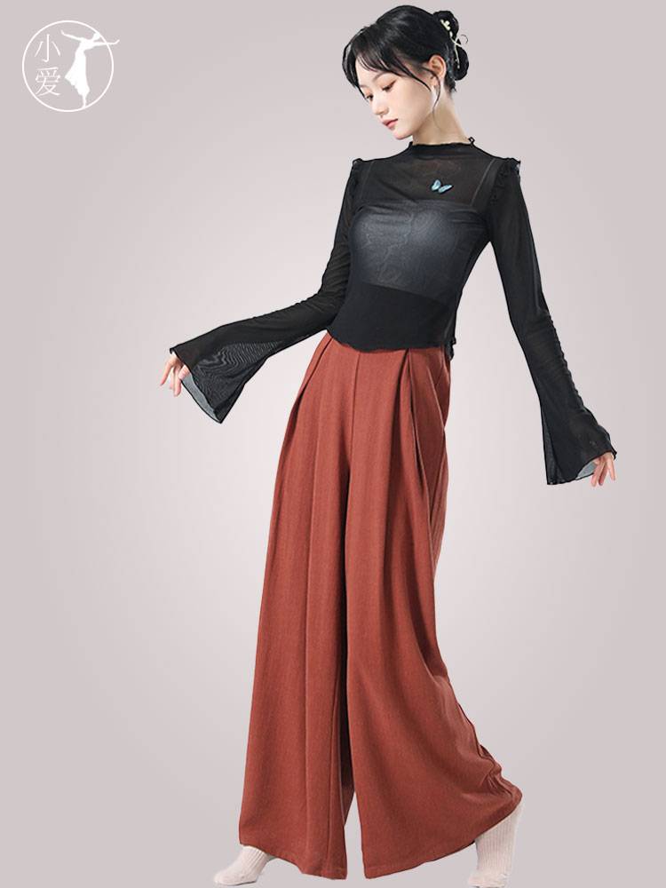 2024 new dance service modern dance training pants female cotton and linen, elegant wide legs loose dance pants classical dance pants