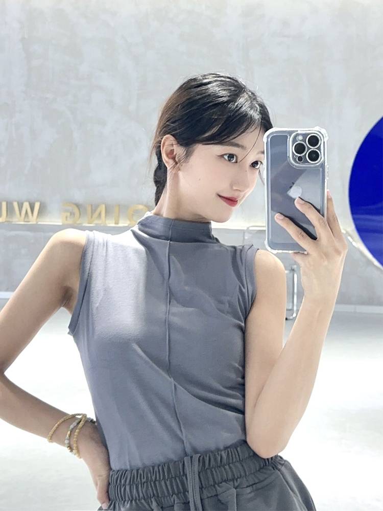Modern dance top vest body training clothing female half high -necked tight dance service summer new practice uniform