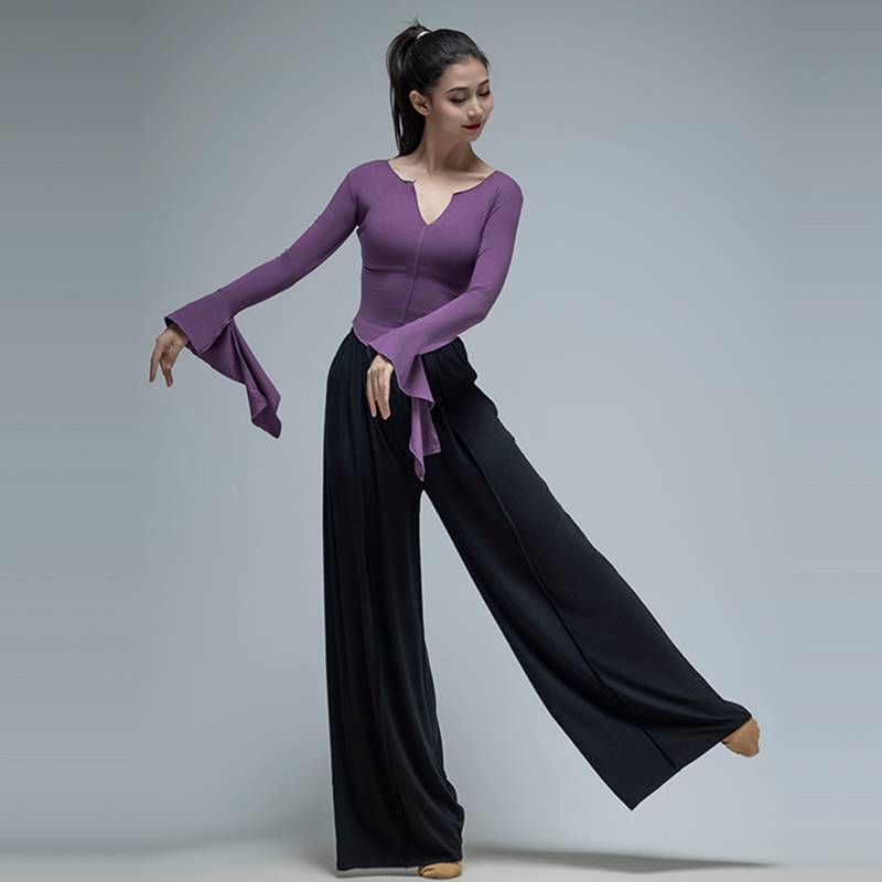 Modern dance exercise suit spring and summer long sleeve top female classical Chinese dance body wide -leg pants set dance clothing