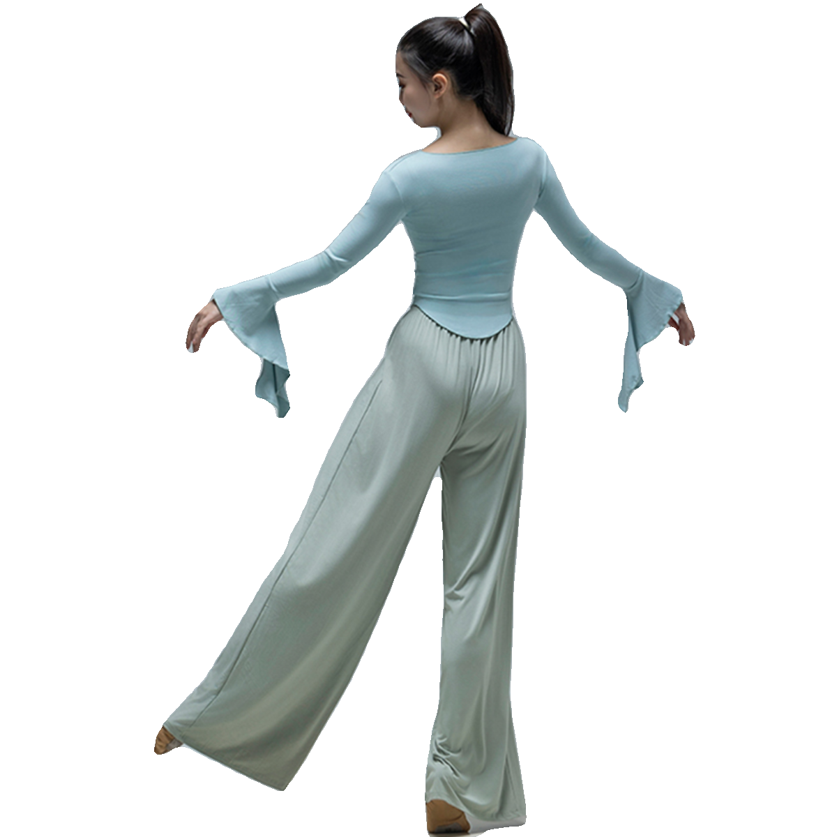 Modern dance exercise suit spring and summer long sleeve top female classical Chinese dance body wide -leg pants set dance clothing